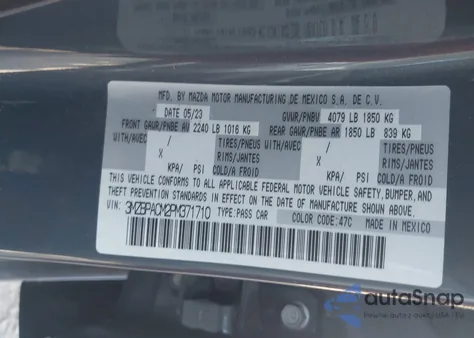 2023 Mazda Mazda3 2.5 S Carbon Edition из США, поврежденный, VIN 3MZBPACM2PM371710